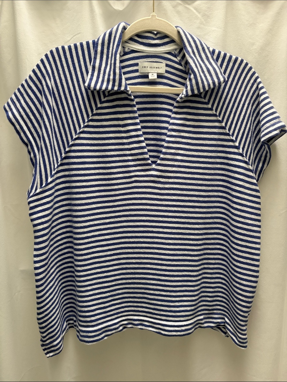 Free Assembly Navy & White Striped Short Sleeve Polo Top